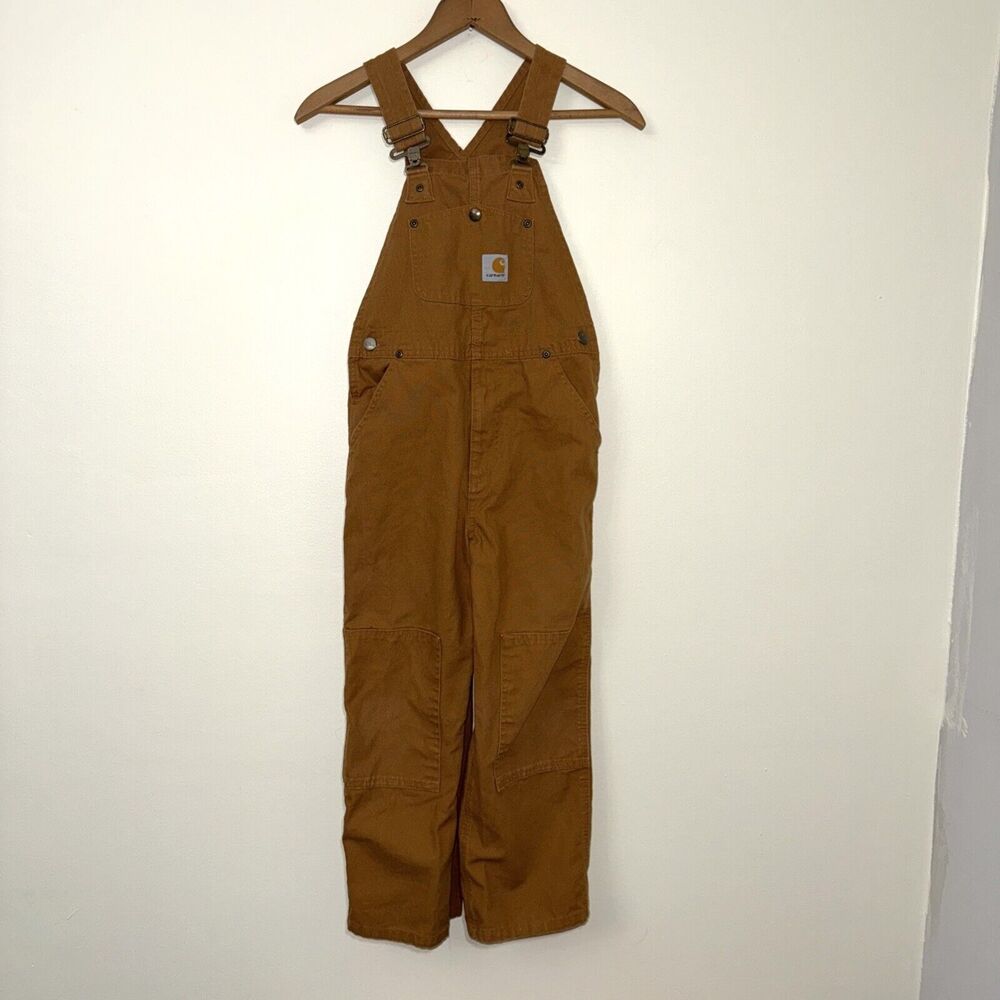 Carhartt Youth Double Knee Bib Overalls Duck Canvas Brown Size 7 Unlined